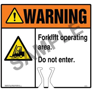 Cone Topper Sign - Warning: Forklift Operating Area Do Not Enter Sign with Icon - ANSI Main Image