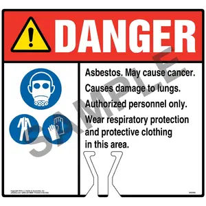 Cone Topper Sign - Danger: Asbestos Sign with Respiratory Protection, PPE and Gloves Icons - ANSI Main Image