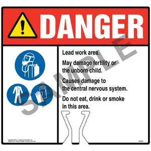 Cone Topper Sign - Danger: Lead Work Area Sign with Breathing Appliance, PPE and Gloves Icons - ANSI Main Image