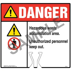 Cone Topper Sign - Danger: Hazardous Waste Accumulation Area Sign with Icons - ANSI Main Image