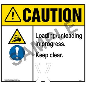 Cone Topper Sign - Caution: Loading / Unloading In Progress Keep Clear Sign with Icons - ANSI Main Image
