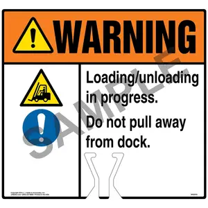Cone Topper Sign - Warning: Loading / Unloading In Progress Do Not Pull Away From Dock Sign with Icons - ANSI Main Image