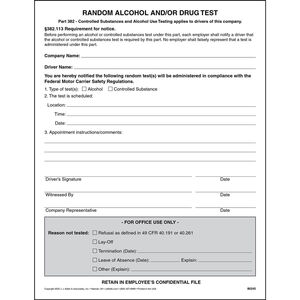Random Alcohol and/or Drug Test Form