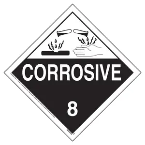 Class 8 Corrosive Placard - Worded - 4 mil Vinyl, Removable Adhesive Main Image