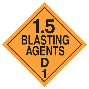 Division 1.5D Explosives Placard - Worded - 4 mil Vinyl, Removable Adhesive Main Image