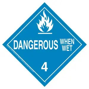 Division 4.3 Dangerous When Wet Placard - Worded - 4 mil Vinyl, Removable Adhesive Main Image