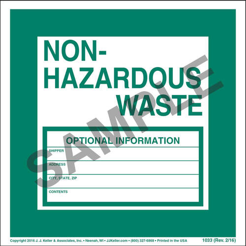 NonHazardous Waste Label Vinyl, Individual Sheet