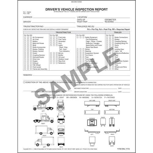 Detailed Driver's Vehicle Inspection Reports w/Illustrations (Truck & Tractor/Trailer), Book Format - Stock (01099)