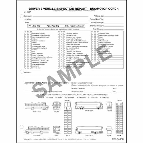 Detailed Driver's Vehicle Inspection Reports w/Illustrations (Bus & Motor Coach), Snap-Out Format - Stock (01105)