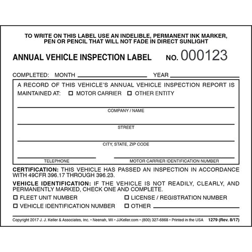 Annual Vehicle Inspection Label - Vinyl w/ Mylar Laminate (00237)