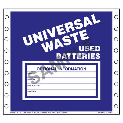 Universal Waste Labels, Used Batteries Vinyl