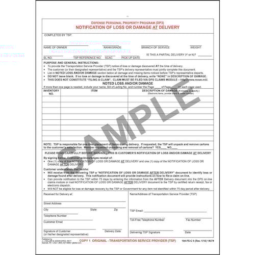 Defense Personal Property Program - Notification of Loss or Damage (02574)
