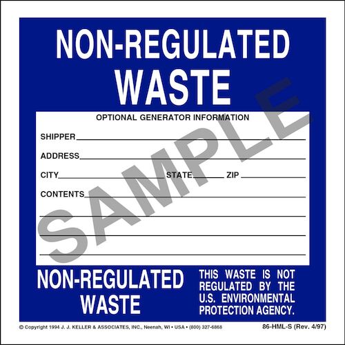 NonRegulated Waste Label Vinyl, Individual Sheets