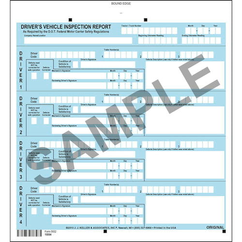 J. J. Keller Services Driver Vehicle Inspection Report (03496)