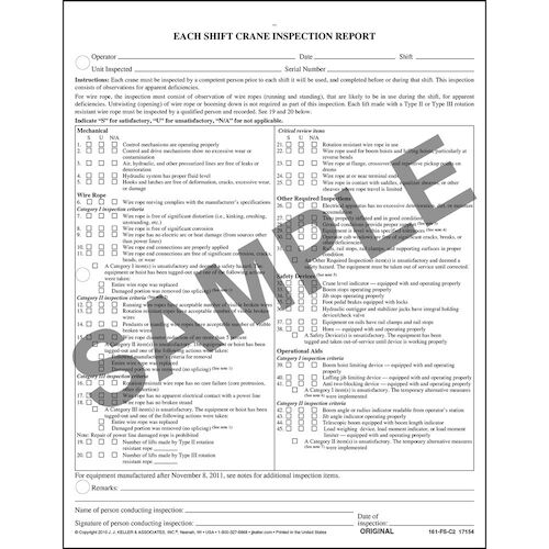 Each Shift Crane Inspection Report Form - Personalized (05613)