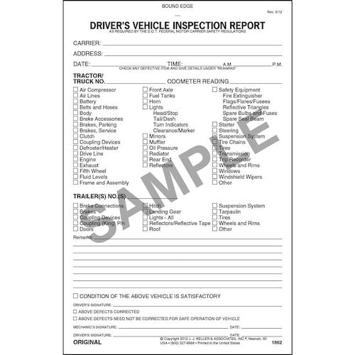 Detailed Driver's Vehicle Inspection Report, 3-Ply 