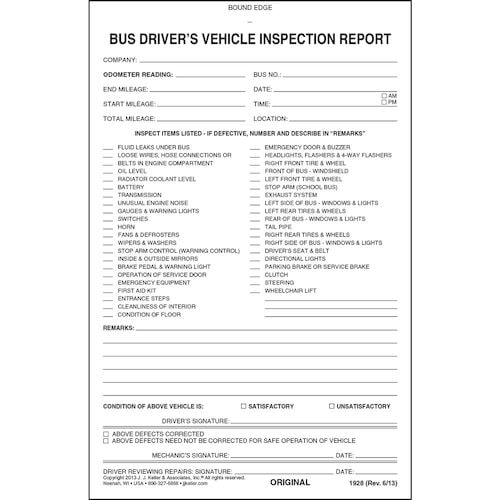 Bus Driver's Vehicle Inspection Report, 2-Ply, Carbonless - Stock (01491)