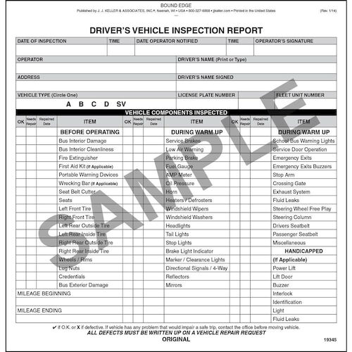 New Jersey Bus Driver Vehicle Inspection Report, Book Format - Stock (06697)