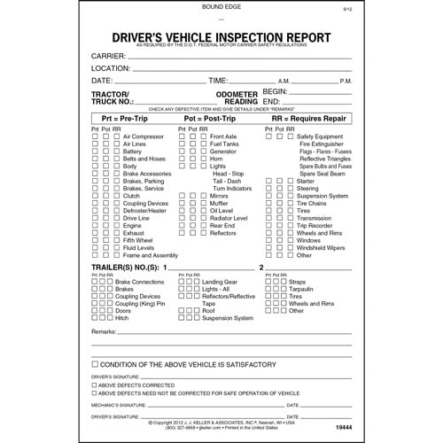 Detailed Driver S Vehicle Inspection Report With Pre Post