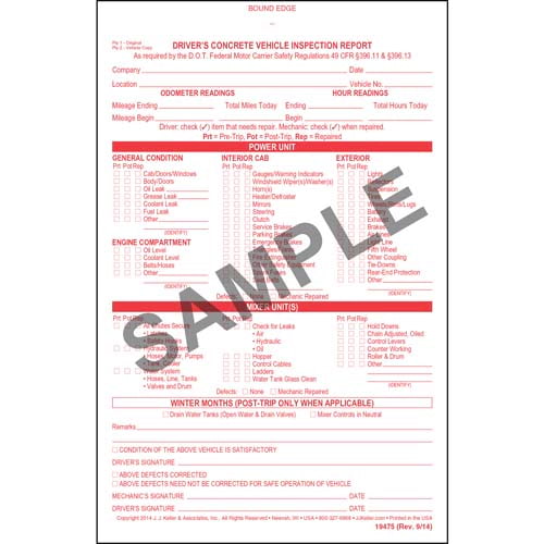 Driver's Concrete Vehicle Inspection Report, Book Format - Personalized (05583)