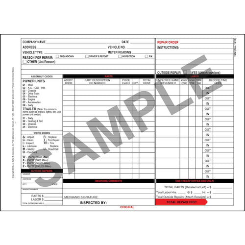 Garage Repair Order with Work Codes - Carbon (00545)