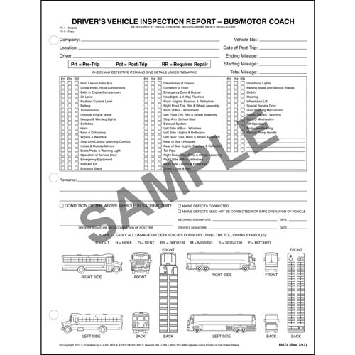 Detailed Driver's Vehicle Inspection Reports w/Illustrations (Bus & Motor Coach), Snap-Out Format - Personalized (05569)