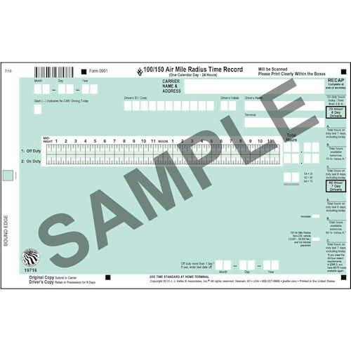 J. J. Keller's Log Auditing Service - Scannable 100/150 Air Mile Radius Time Record - Book Format, Personalized (06868)