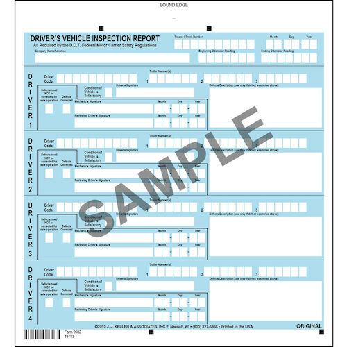 J. J. Keller Services Driver Vehicle Inspection Report - Personalized (05612)