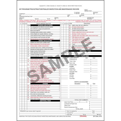 BIT Program Truck/Tractor/Trailer Inspection and Maintenance Record Form (00615)