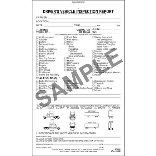 Detailed Driver's Vehicle Inspection Report - Tractor-Trailer, Book Format - Personalized (07197)