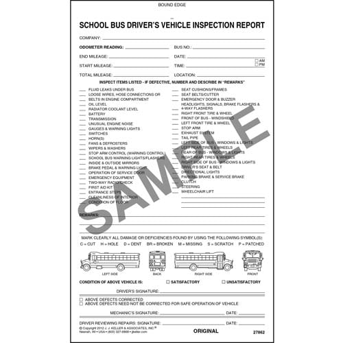 Detailed Driver's Vehicle Inspection Report - School Bus, Book Format - Personalized (07214)