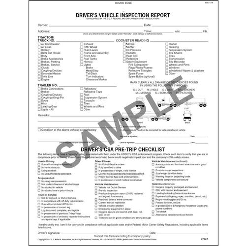 Detailed Driver's Vehicle Inspection Report w/CSA Checklist Tanker