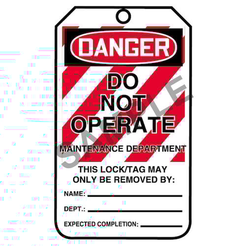 Lockout/Tagout Tag - Danger Do Not Operate Maintenance Department (07549)