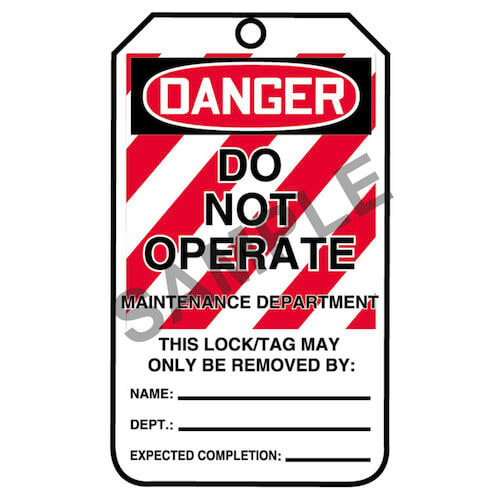 Lockout/Tagout Tag - Danger Do Not Operate Maintenance Department (07549)