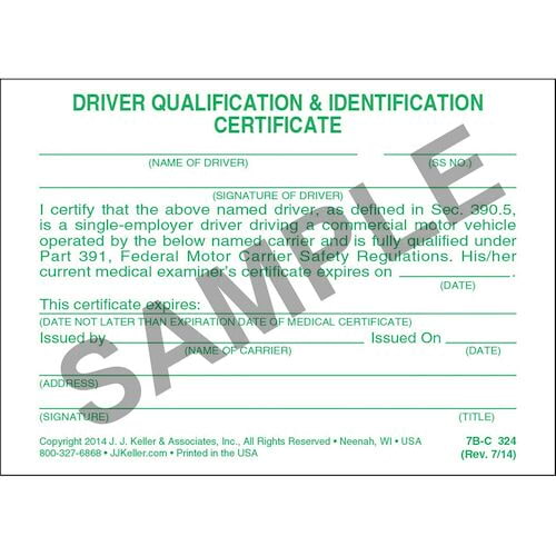 Driving Qualification Identification Certification Cards