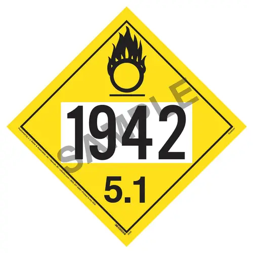 グラトリ/ラントリ24-25 NUMBER board v/dc 152 1942 Placard - Division 5.1 Oxidizer - 4 mil Vinyl, Permanent Adhesive