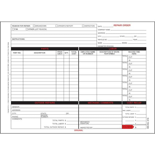 Garage Repair Order - Carbonless (00612)