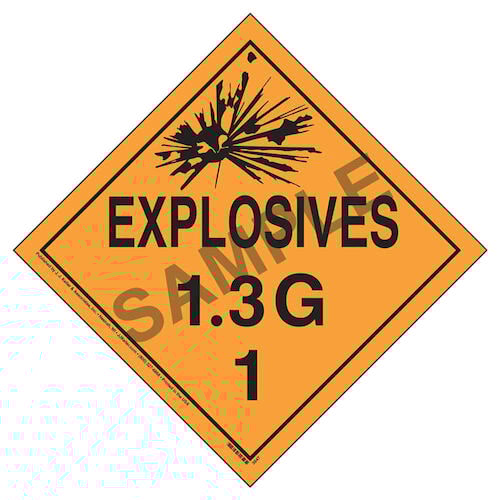 Division 1.3G Explosives Placard - Worded (02265)