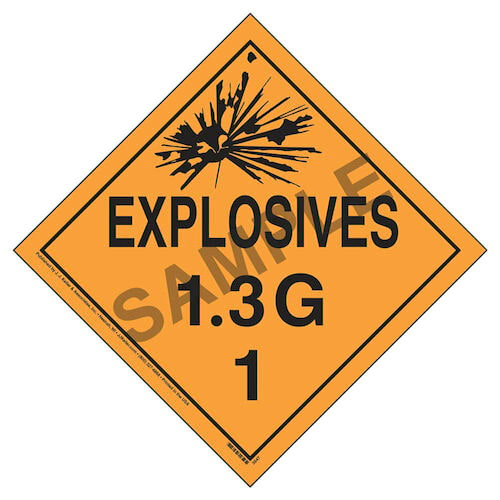 Division 1.3G Explosives Placard - Worded (02265)