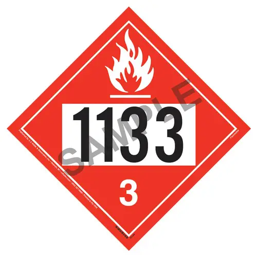 24CH△NNEL   vol.1/vol.2/vol.3 1133 Placard - Class 3 Flammable Liquid - 4 mil Vinyl, Removable