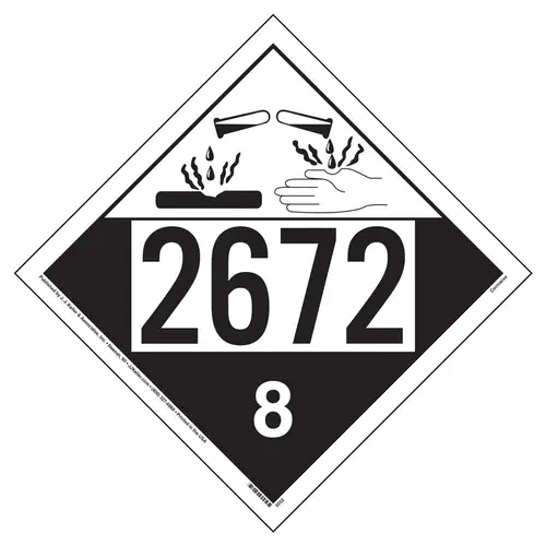 2672 Placard - Class 8 Corrosive - 4 mil Vinyl, Removable Adhesive