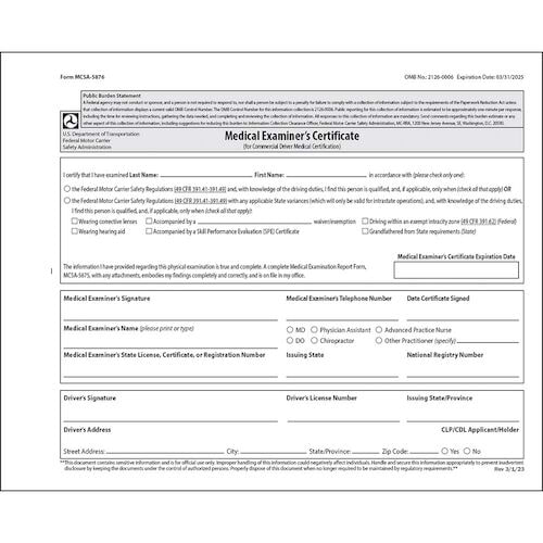 Medical Examination Certificate - Small (011709)