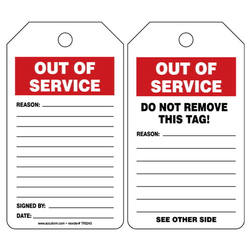 Out Of Service - Safety Tag (011607)