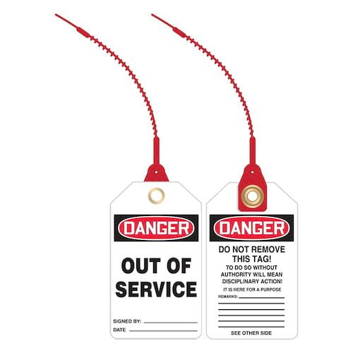 Danger: Out Of Service - OSHA Safety Tag: Loop 'n Lock Tie Tags (010299)