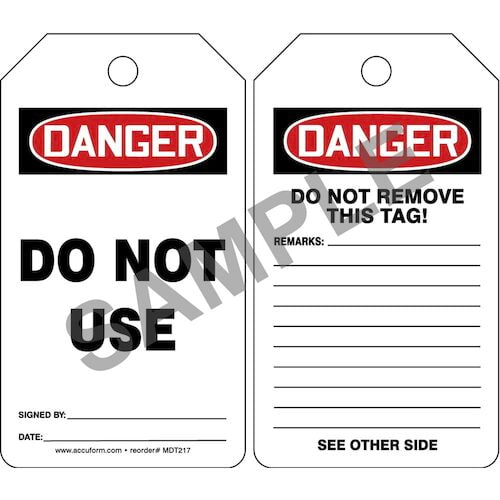 Danger: Do Not Use - OSHA Safety Tag (012287)