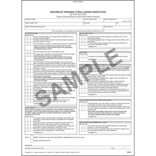 Periodic Fixed Ladder Inspection Form, Snap-Out Format - Stock (012388)