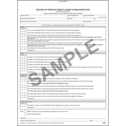 Periodic Mobile Ladder Stand Inspection Form, Snap-Out Format - Stock (012389)