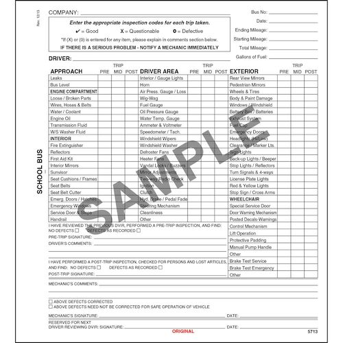 New York School Bus Driver’s Vehicle Inspection Report (00298)