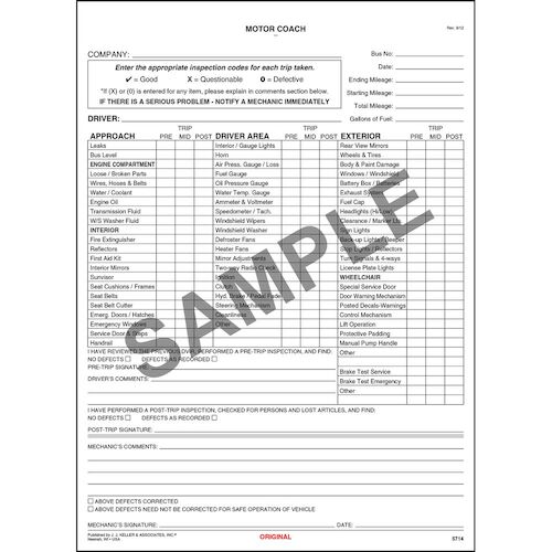 New York Motor Coach Driver's Vehicle Inspection Report, Large Book