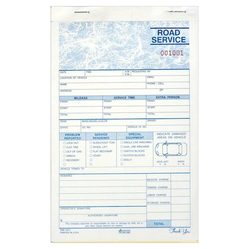 Road Service Dispatch Book, Carbonless Stock